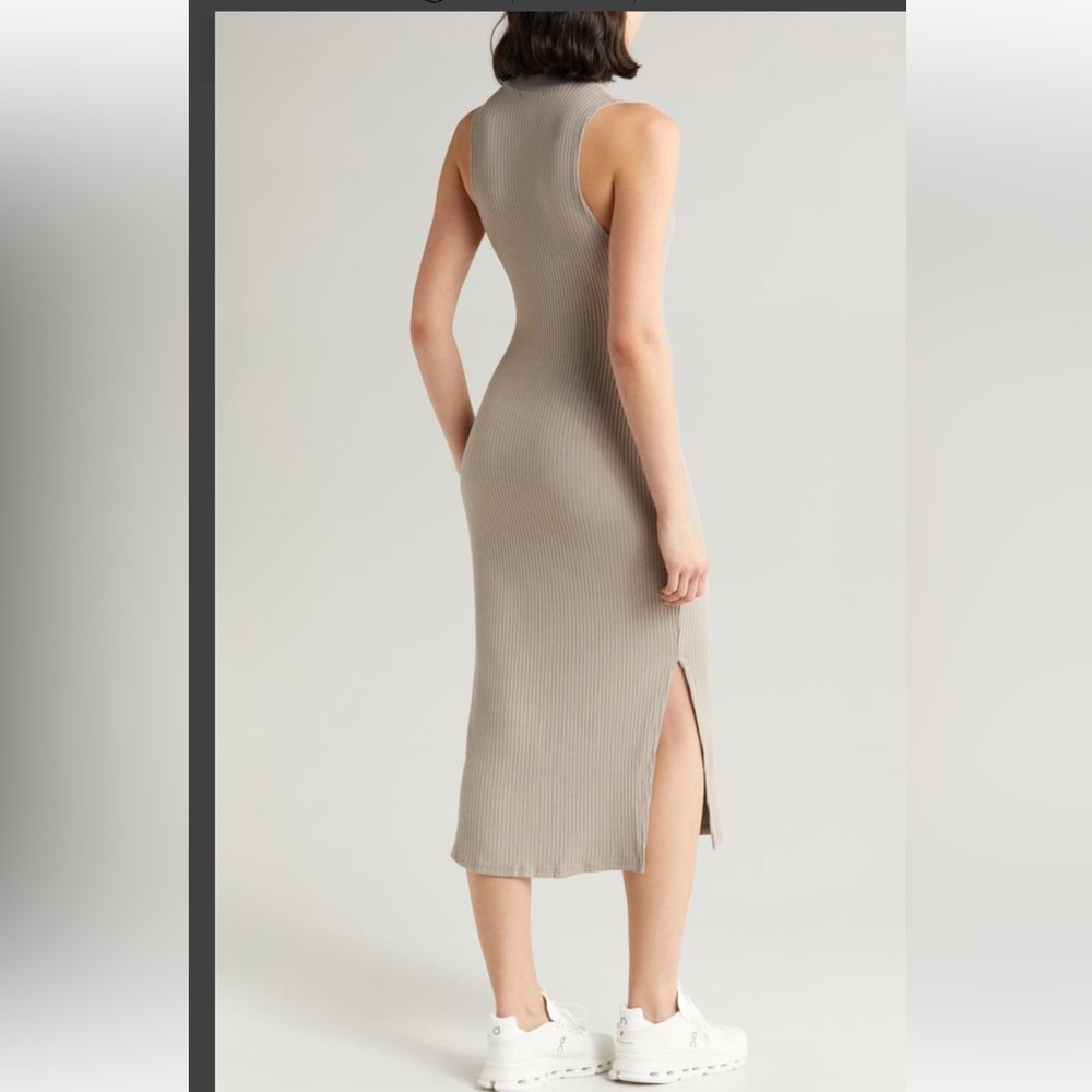 Beyond Yoga Well Traveled Taupe Rib Knit Athleisure Midi Dress Sz Small - Picture 3 of 16